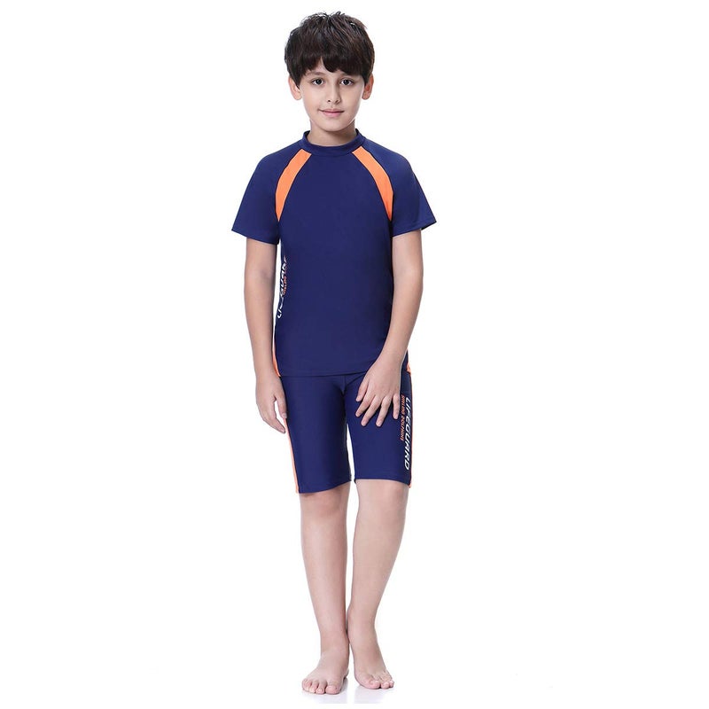 KID1234 Kids Boys Swimsuits UPF50+UV Swimwear Set Two Piece Rash Guard with hat for 4-14 Years Blue - Image 3